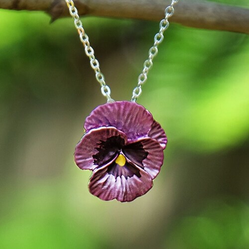 Pink Pansy Necklace Viola Pendant Flower Jewelry Pansy Flower Etsy