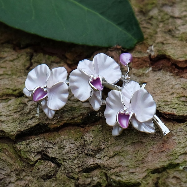 Orchid Spray Flower Brooch