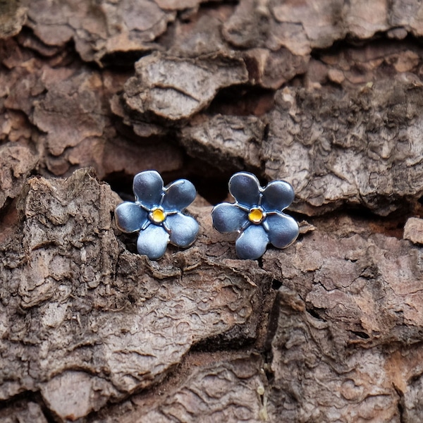 Forget Me Not Blue Flower Mini Stud Earrings, Silver Plated