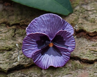Pansy Purple Flower Brooch, Silver Plated