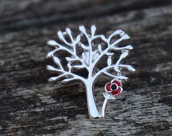Baum des Lebens mit rotem Mohn Blume Anstecknadel Brosche