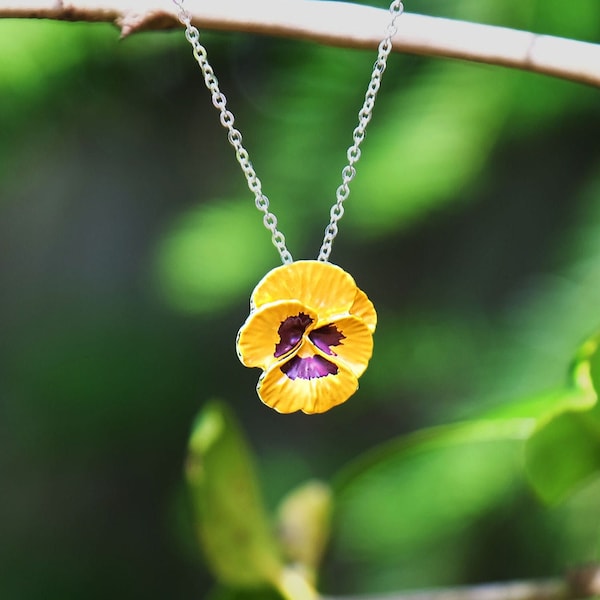 Pansy Yellow Flower Pendant Necklace