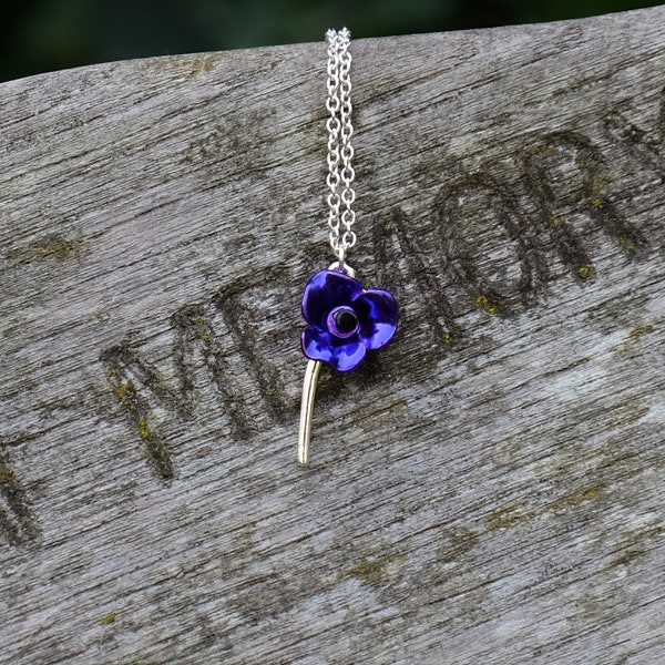 Poppy Purple Flower Pendant Necklace