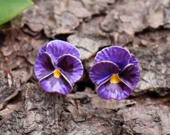 Pansy Purple Flower Clip On Earrings