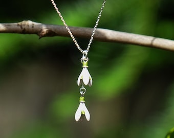 Snowdrop White Flower Pendant Necklace, Silver Tone