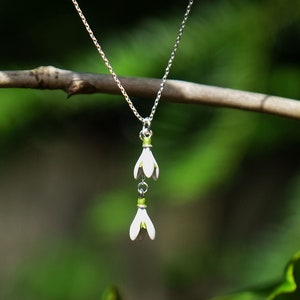 Snowdrop White Flower Pendant Necklace, Silver Tone