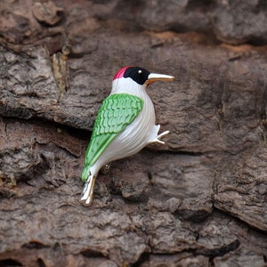 Specht Vogel Emaille Tier Brosche