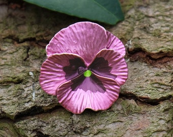 Pansy Pink Flower Brooch, Silver Plated