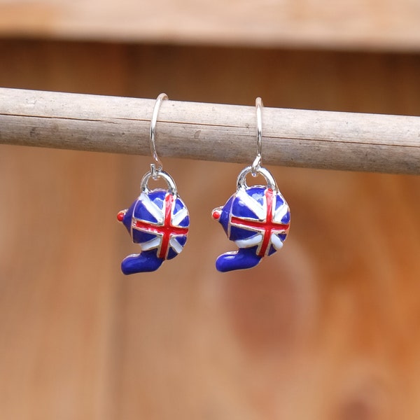 Boucles d'oreilles pendantes théière Union Jack britannique