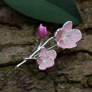 ATLondonJewels Cherry Blossom Pink Flower Brooch on Bark ATH625