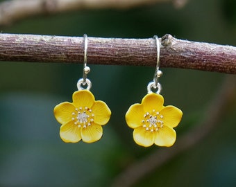 Buttercup Yellow Flower Drop Hook Earrings