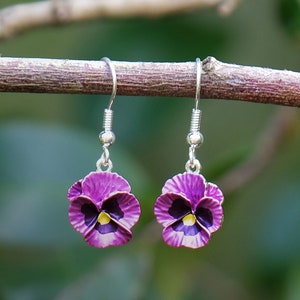 Pansy Pink Flower Drop Hook Earrings