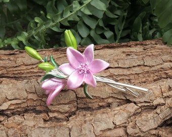 Broche Fleur Rose Bouquet de Lys Star Gazer