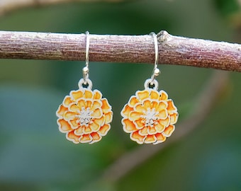 Bright Orange Marigold Autumn Earrings Two Tone Orange Glitter Arch Resin Statement Earrings