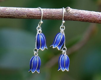 Bluebell Flower Drop Hook Earrings, Silver Tone