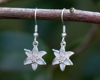 Lily White Flower Drop Hook Earrings