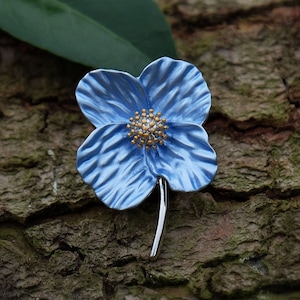 Poppy Blue Flower Brooch