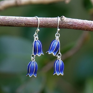 Bluebell Flower Drop Hook Earrings, Silver Tone