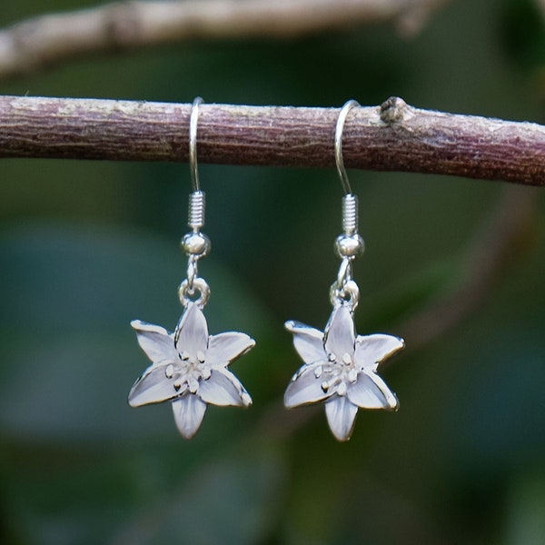 Lily White Flower Drop Hook Earrings