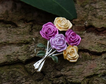 Broche Bouquet de Fleurs Couleurs Pastel Rose