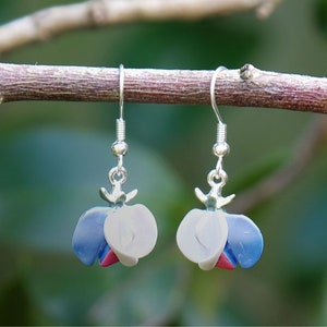 Sweet Pea Blue, White and Pink Flower Drop Hook Earrings