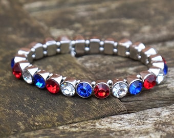 British Union Jack Inspired Red, White and Blue Crystal Bracelet