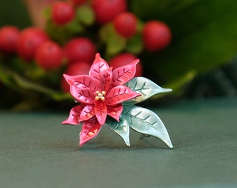 Poinsettia Flower Christmas Brooch