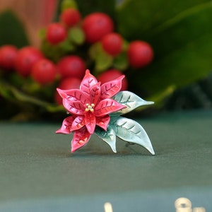 Poinsettia Flower Christmas Brooch