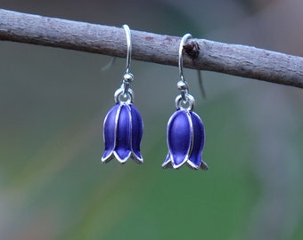 Bluebell Flower Single Drop Hook Earrings, Silver Tone