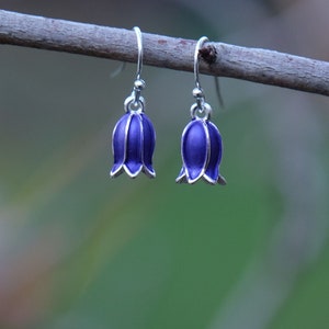 Bluebell Flower Single Drop Hook Earrings, Silver Tone