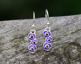 Poppy Purple Flower Drop Hook Earrings