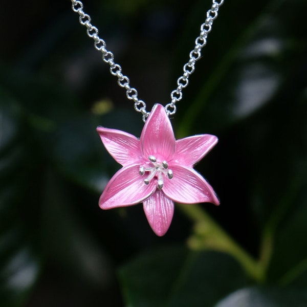 Collier pendentif fleur Lily Pink Star Gazer