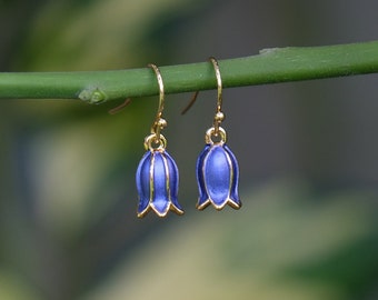 Bluebell Flower Single Drop Hook Earrings, Gold Tone