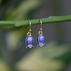 Bluebell Flower Single Drop Hook Earrings, Gold Tone