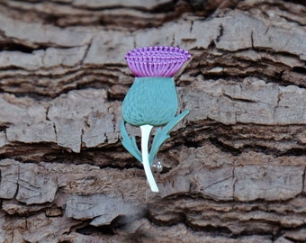 Thistle Flower Brooch, Silver Plated