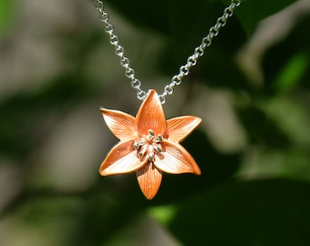 Lily Orange Tiger Lily Flower Pendant Necklace