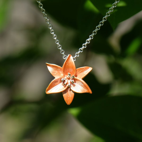 Lily Orange Tiger Lily Flower Pendant Necklace