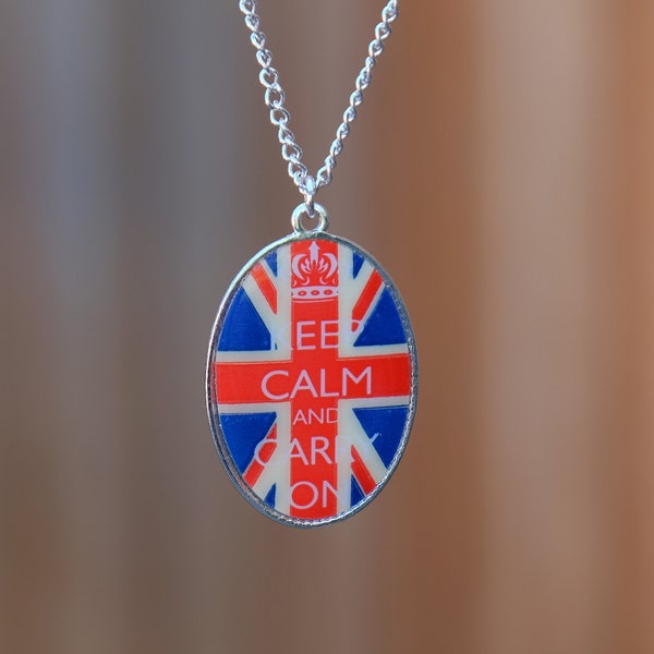 British Union Jack 'Keep Calm and Carry On' Pendant Necklace