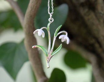 Snowdrop White Open Flower Pendant Necklace, Silver Tone