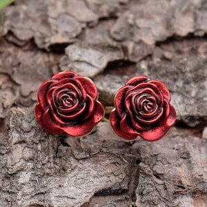 Rose Red Silver Plated Post Stud Earring