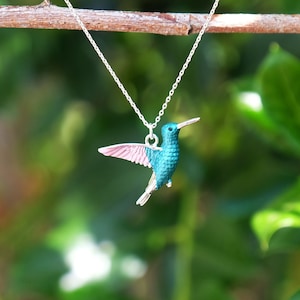 Hummingbird Enamelled Pendant Necklace