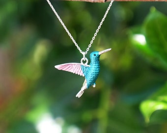 Hummingbird Enamelled Pendant Necklace