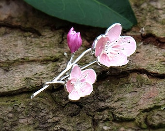 Cherry Pink Blossom Brooch, Silver Plated