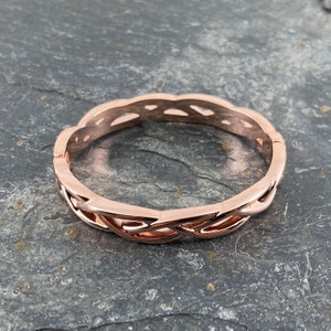 Hinged Celtic Plat Style Rose Gold Tone Bangle In Gift Box