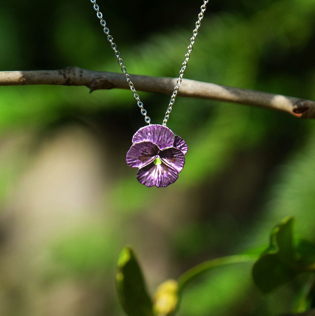 Pansy Purple Flower Pendant Necklace, Silver Plated Ireland