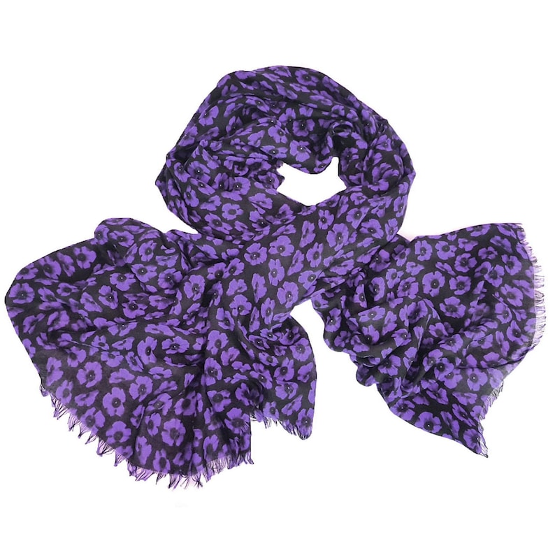 Alexander Thurlow Purple Poppy Mid Weight Scarf on White Background ATH419