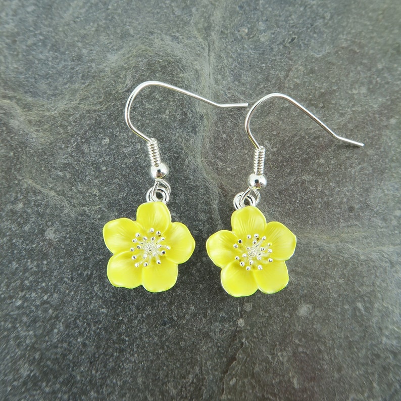 Buttercup Yellow Flower Drop Hook Earrings image 3