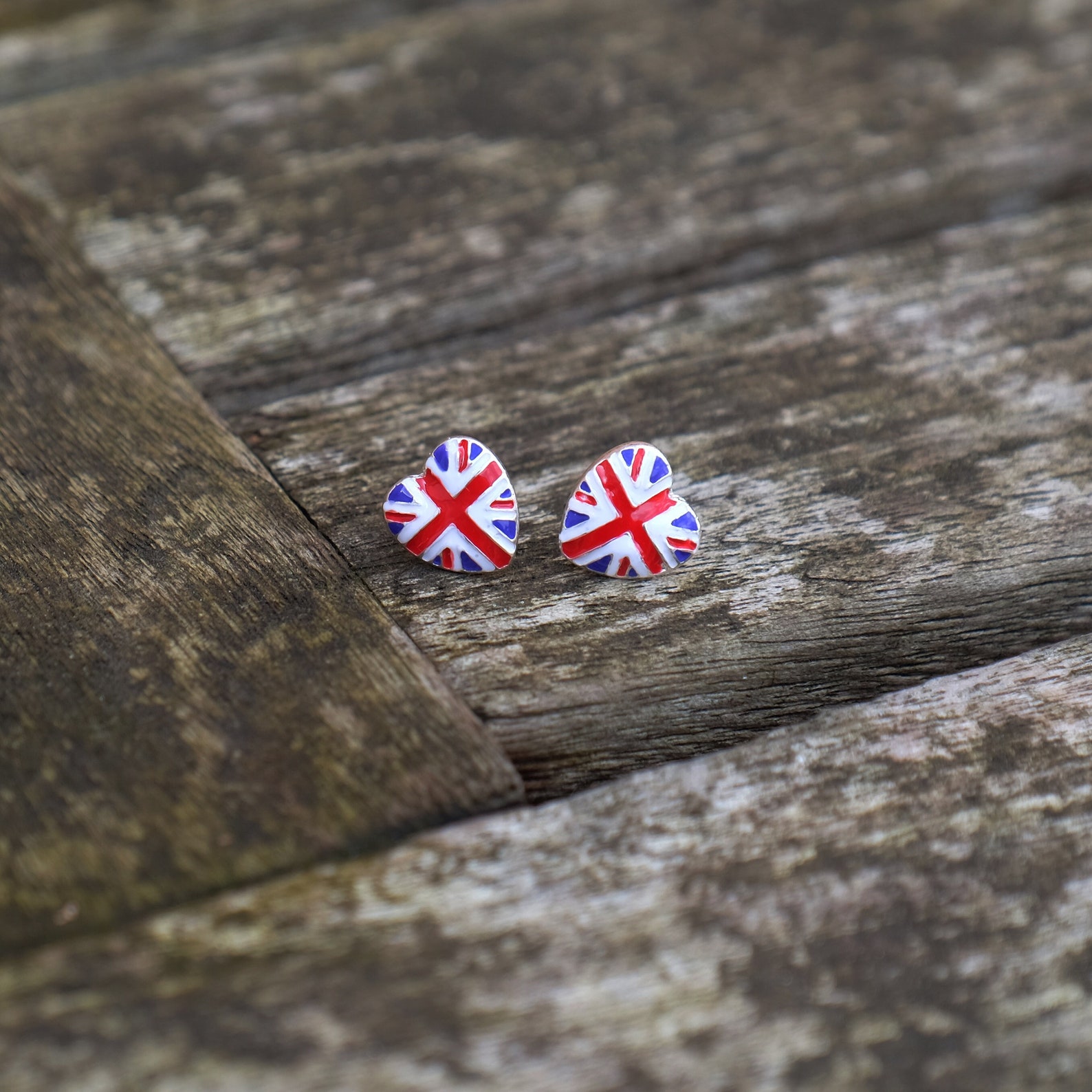 British Union Jack Red White and Blue Union Heart Stud Earrings - Etsy ...