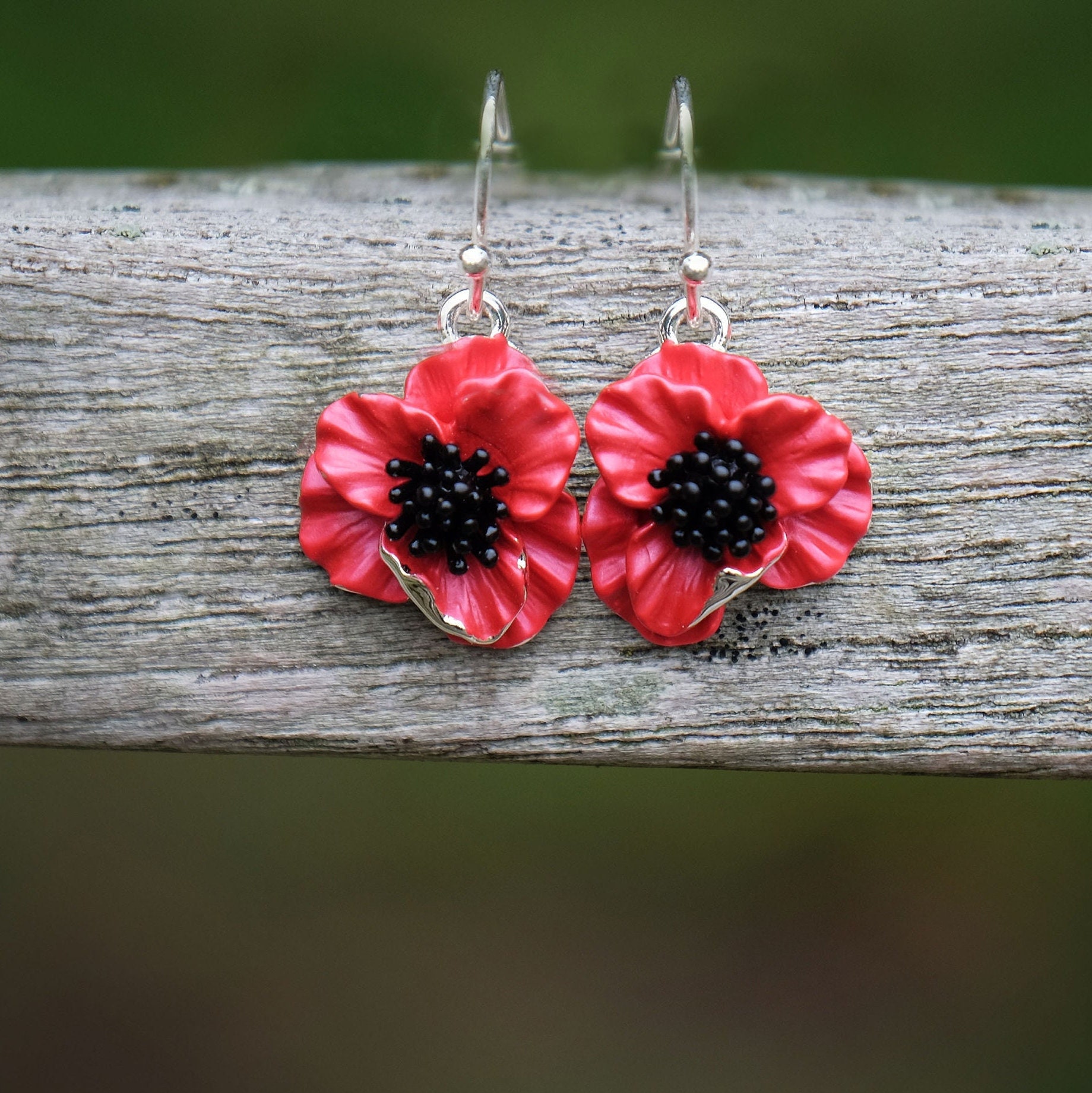 Poppy Red Flower Drop Hook Earrings - Etsy Sweden