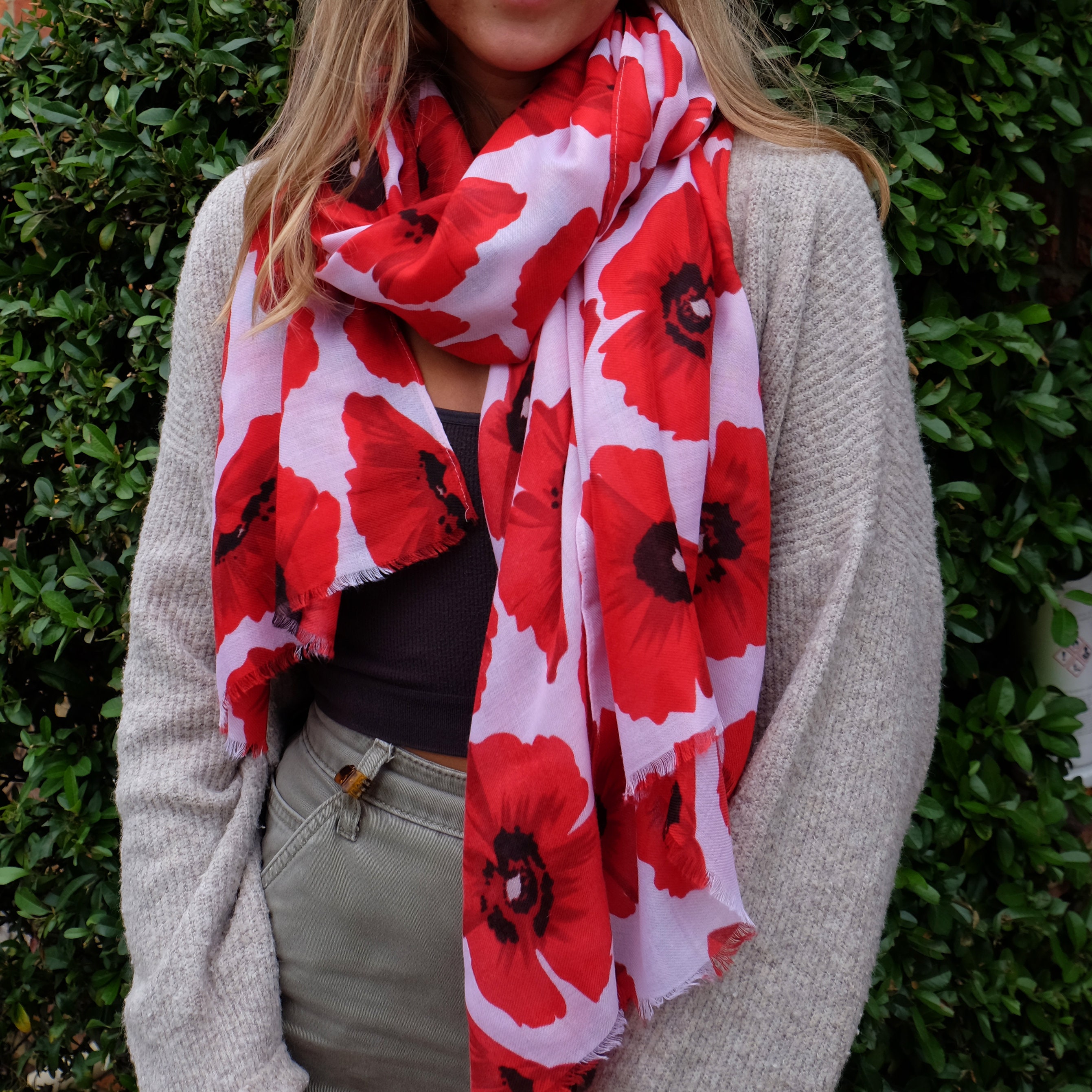 Poppy Red Flower Mid Weight Scarf - Etsy
